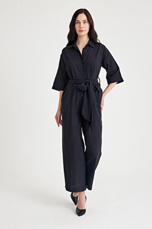 Barbora Keten Günlük Tulum Elbise Ln22siyahi1