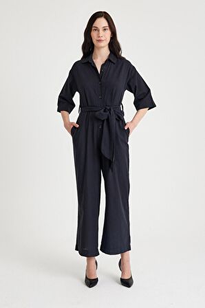 Barbora Keten Günlük Tulum Elbise Ln22siyahi1