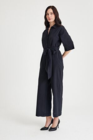 Barbora Keten Günlük Tulum Elbise Ln22siyahi1