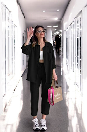 Yazlık Gömlek Pantolon Alt Üst Rahat Keten Takım