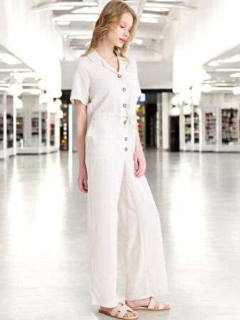 Yazlık Rahat Kısa Kollu Keten Tulum