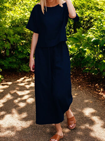 Keten Rahat Kısa Kollu Alt Üst Takım