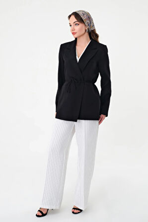 Kadın Siyah Bel Bağlamalı Blazer Ceket