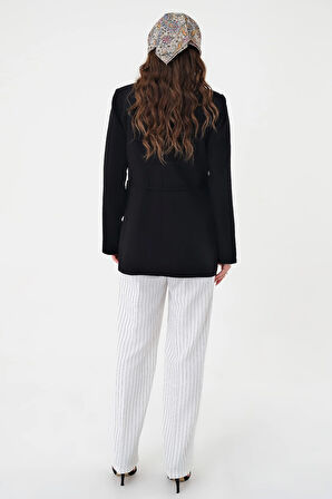 Kadın Siyah Bel Bağlamalı Blazer Ceket