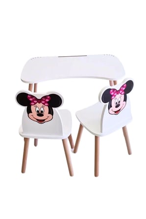 Çocuk Aktivite 1 Masa 2 Sandalye Takımı 4-12 Yaş Minnie Mouse