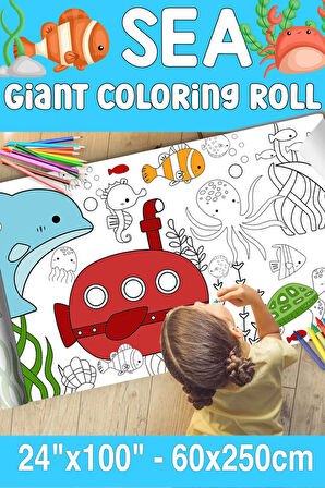 Deniz Dev Boy Boyama Kağıdı - Farm Kids Coloring Roll - Giant Painting Paper Roll for Kids