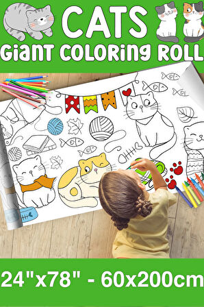 Kedi Dev Boy Boyama Kağıdı - Farm Kids Coloring Roll - Giant Painting Paper Roll for Kids