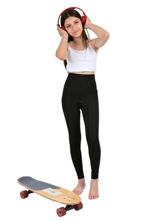 Kız Çocuk Yüksek Bel, Koşu, Yürüyüş, Casual, Spor, Atletik, Egzersiz, Fittness Tayt — Siyah