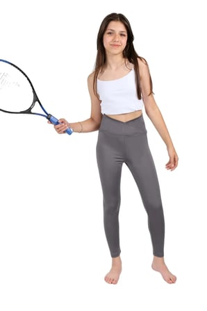 Kız Çocuk Yüksek Bel Kruvaze Kemer, Koşu, Yürüyüş,  Casual, Spor, Atletik, Egzersiz, Fittness Tayt — Antrasit
