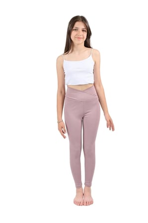 Kız Çocuk Yüksek Bel Kruvaze Kemer, Koşu, Yürüyüş,  Casual, Spor, Atletik, Egzersiz, Fittness Tayt — Lila
