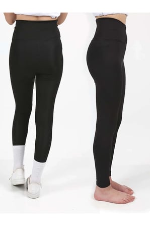 Kız Çocuk Yüksek Bel Kruvaze Kemer, Koşu, Yürüyüş,  Casual, Spor, Atletik, Egzersiz, Fittness Tayt — Siyah