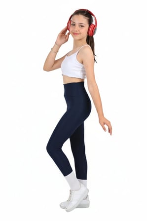 Kız Çocuk Okul Yüksek Bel, Koşu, Yürüyüş, Casual, Spor, Atletik, Egzersiz, Fittness Tayt — Lacivert