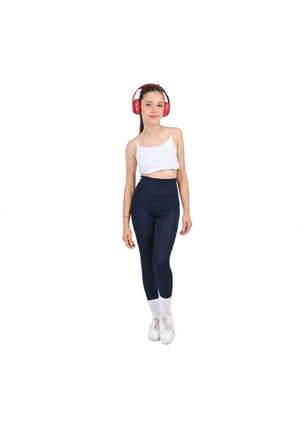 Kız Çocuk Okul Yüksek Bel, Koşu, Yürüyüş, Casual, Spor, Atletik, Egzersiz, Fittness Tayt — Lacivert