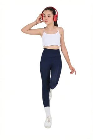 Kız Çocuk Okul Yüksek Bel, Koşu, Yürüyüş, Casual, Spor, Atletik, Egzersiz, Fittness Tayt — Lacivert