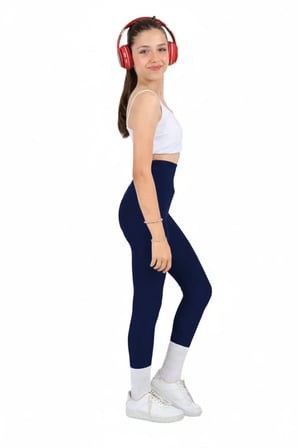 Kız Çocuk Okul Yüksek Bel, Koşu, Yürüyüş, Casual, Spor, Atletik, Egzersiz, Fittness Tayt — Lacivert