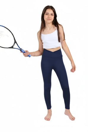 Kız Çocuk Okul Yüksek Bel Kruvaze Kemer, Koşu, Yürüyüş, Casual, Spor, Atletik, Egzersiz, Tayt — Lacivert