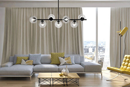 Yedili Yatay Şeffaf Camlı Sıralı Siyah Kasalı Avize(uzatılıp kısaltılabilir)