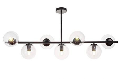 Yedili Yatay Şeffaf Camlı Sıralı Siyah Kasalı Avize(uzatılıp kısaltılabilir)