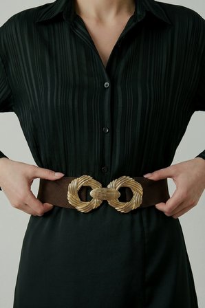 Kadın Her Bedene Uyumlu Şık Düğüm Metal Tokalı Geniş Lastikli Beli İnce Gösteren Korse Elbise Kemeri