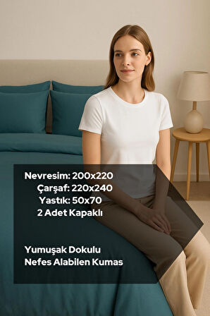 Pamuklu Çift Kişilik Çarşaflı Nevresim Takımı Yumuşak Doku