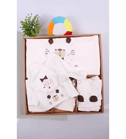Ayıcık Desenli 10 Parça Kutulu %100 Pamuk Erkek Bebek Hastane Çıkışı