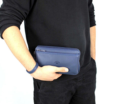 Erkek Lacivert El Çantası Bileklik Kemerli Portföy Çanta El Çantası