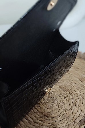 Kadın Kroko Desenli Halka Detaylı Suni Deri El ve Omuz Çantası MLU7010