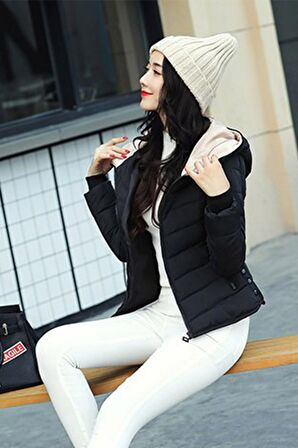 Barbora Kışlık Kapüşonlu Kadın Şişme Mont 1912siyah