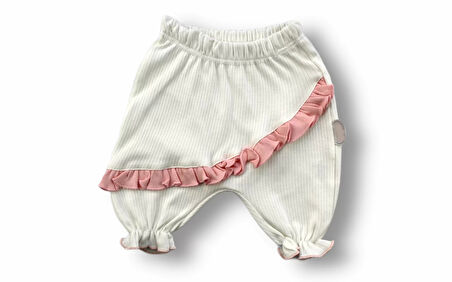Çiçek Nakışlı Roman Şalvar Bandanalı Kısa Kollu Sweat 3lü Kız Bebek Takımı Pudra