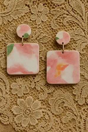 Nihal El Yapımı Tasarım Küpe | Polimer Kil Çiçekli Vintage Küpe | Hafif & Renkli