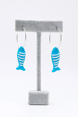 Maahi El Yapımı Mavi Balık Figürlü Halka Küpe – Yaz Koleksiyonu