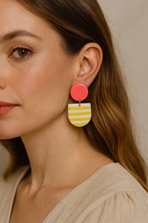 Citrina – El Yapımı, Elle Çizimli Desenli Polimer Kil Küpe