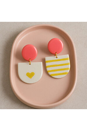 Citrina – El Yapımı, Elle Çizimli Desenli Polimer Kil Küpe