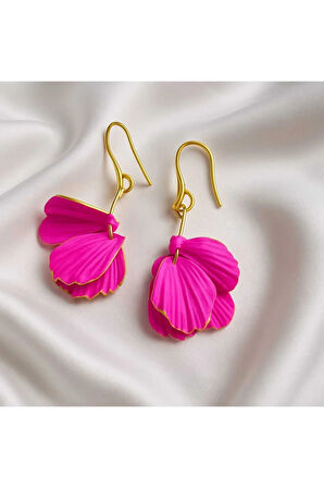 Fuchsia Bloom Altın Kaplama Pembe Çiçek Formlu El Yapımı Küpe