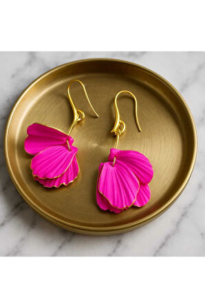 Fuchsia Bloom Altın Kaplama Pembe Çiçek Formlu El Yapımı Küpe