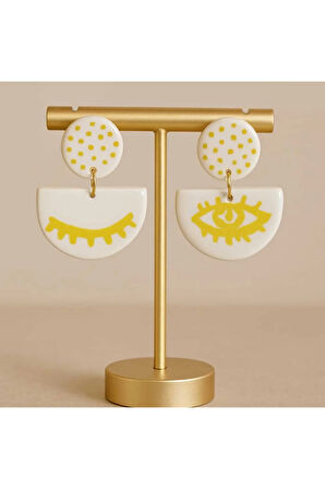 Eyes On You Polimer Kilden El Yapımı & Elle Çizilmiş Asimetrik Küpe