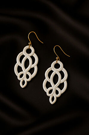 Ivoria Beyaz Opal Dokulu El Yapımı Polimer Kil Küpe