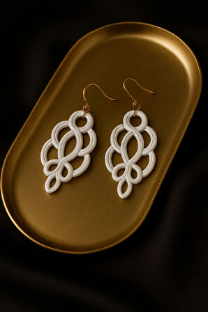 Ivoria Beyaz Opal Dokulu El Yapımı Polimer Kil Küpe