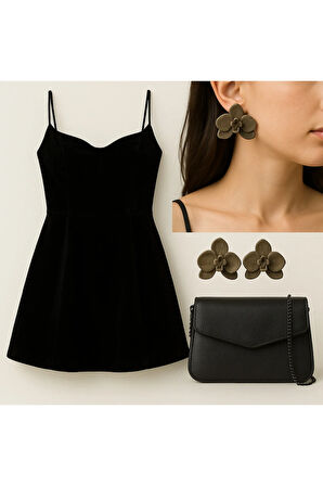 Orchidée Noire – El Yapımı Siyah Orkide Tasarım Küpe | Lu Atelier