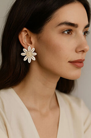 Amélie Daisy Çiçek Küpe - El Yapımı Polimer Kil Küpe, Hafif ve Zarif Yaz Aksesuarı