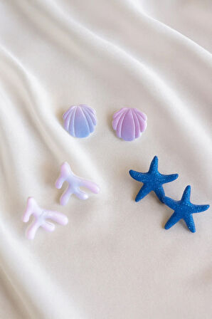 El Yapımı Yaz Koleksiyonu Deniz Temalı Küpe Seti – Deniz Yıldızı, Mercan Dalı, Deniz Kabuğu Tasarım