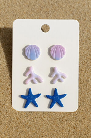 El Yapımı Yaz Koleksiyonu Deniz Temalı Küpe Seti – Deniz Yıldızı, Mercan Dalı, Deniz Kabuğu Tasarım