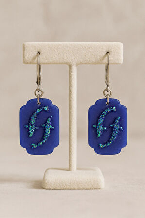 Pisces – Lacivert & Yeşil Işıltılı El Yapımı Balık Temalı Küpe