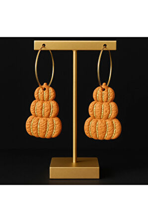 Pumpkin Glow Kabak Tasarımlı Polimer Kil Küpe - Altın Detaylı, El Yapımı, Hafif
