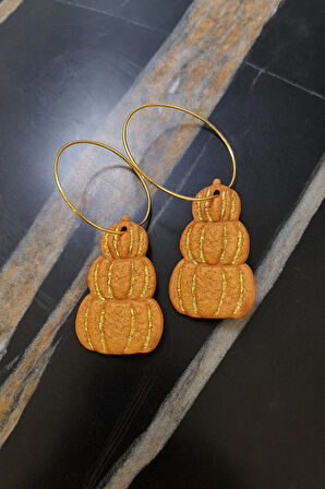 Pumpkin Glow Kabak Tasarımlı Polimer Kil Küpe - Altın Detaylı, El Yapımı, Hafif