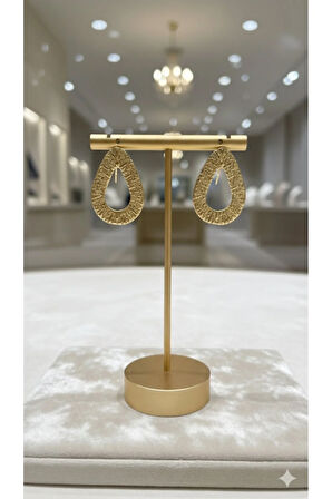 Lustre El Yapımı Dokulu Altın Renk Küpe – Zarif ve Şık Tasarım