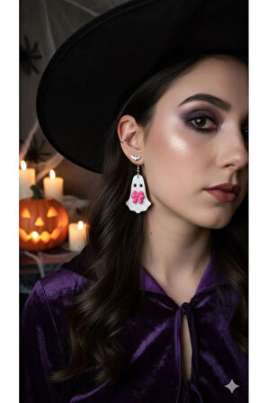 Ghostella Charm El Yapımı Polimer Kil Küpe –Sevimli Tasarım Zarif Model – El Yapımı Hediyelik Küpe