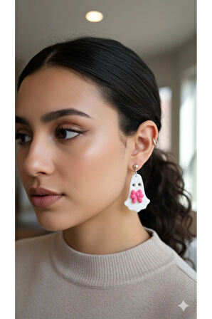 Ghostella Charm El Yapımı Polimer Kil Küpe –Sevimli Tasarım Zarif Model – El Yapımı Hediyelik Küpe