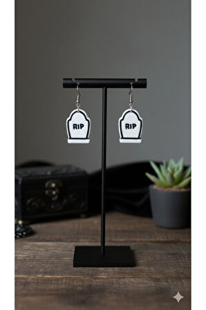 Grave Noir Gotik Tasarım El Yapımı Polimer Kil Küpe – Alternatif Tarz Halloween Konsept Küpe