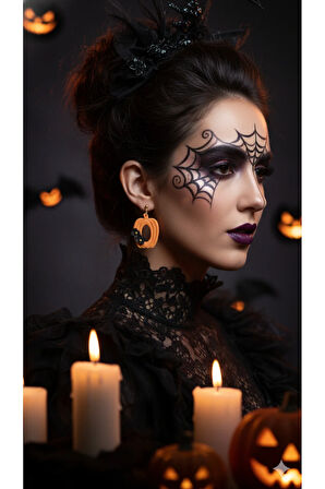 Nocturna Bloom El Yapımı Polimer Kil Küpe – Halloween Konsept Turuncu Siyah Çiçek Tasarım